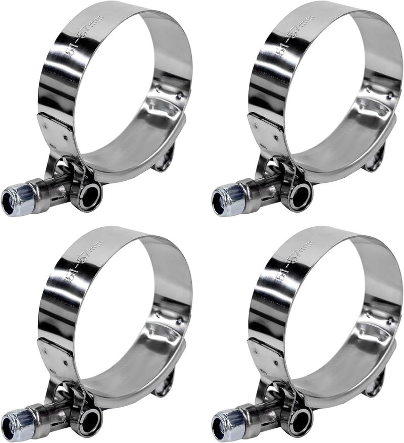Wevdn 4PCS 1.75" T-Bolt Hose Clamp, Stainless Steel Tube Clamp with 51mm-57mm ID Range, Heavy-Duty Adjustable T-Bolt Turbo Intake Clamp for 1.75" Hose ID, Radiator Hose Clamp - Image 1